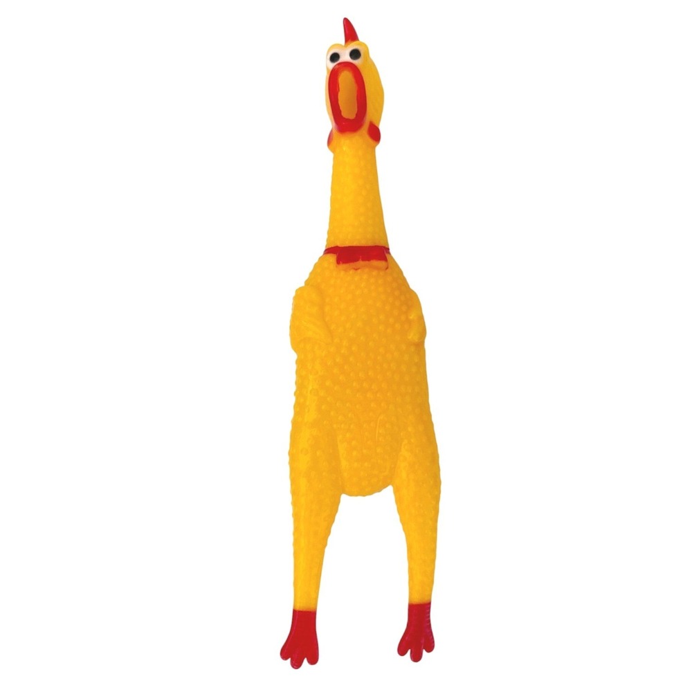 Classic Yellow Rubber Screaming Chicken Novelty Squawking Gag Toy 11 Inch